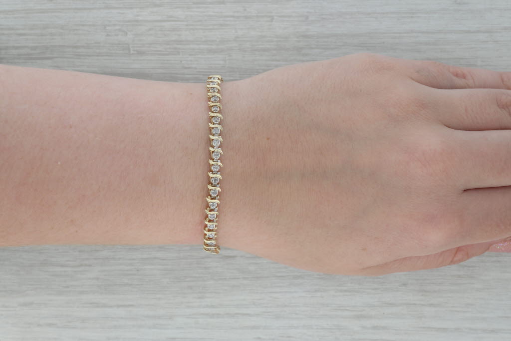 Dark Gray 0.80ctw Diamond Tennis Bracelet 10k Yellow Gold 7" 5.3mm