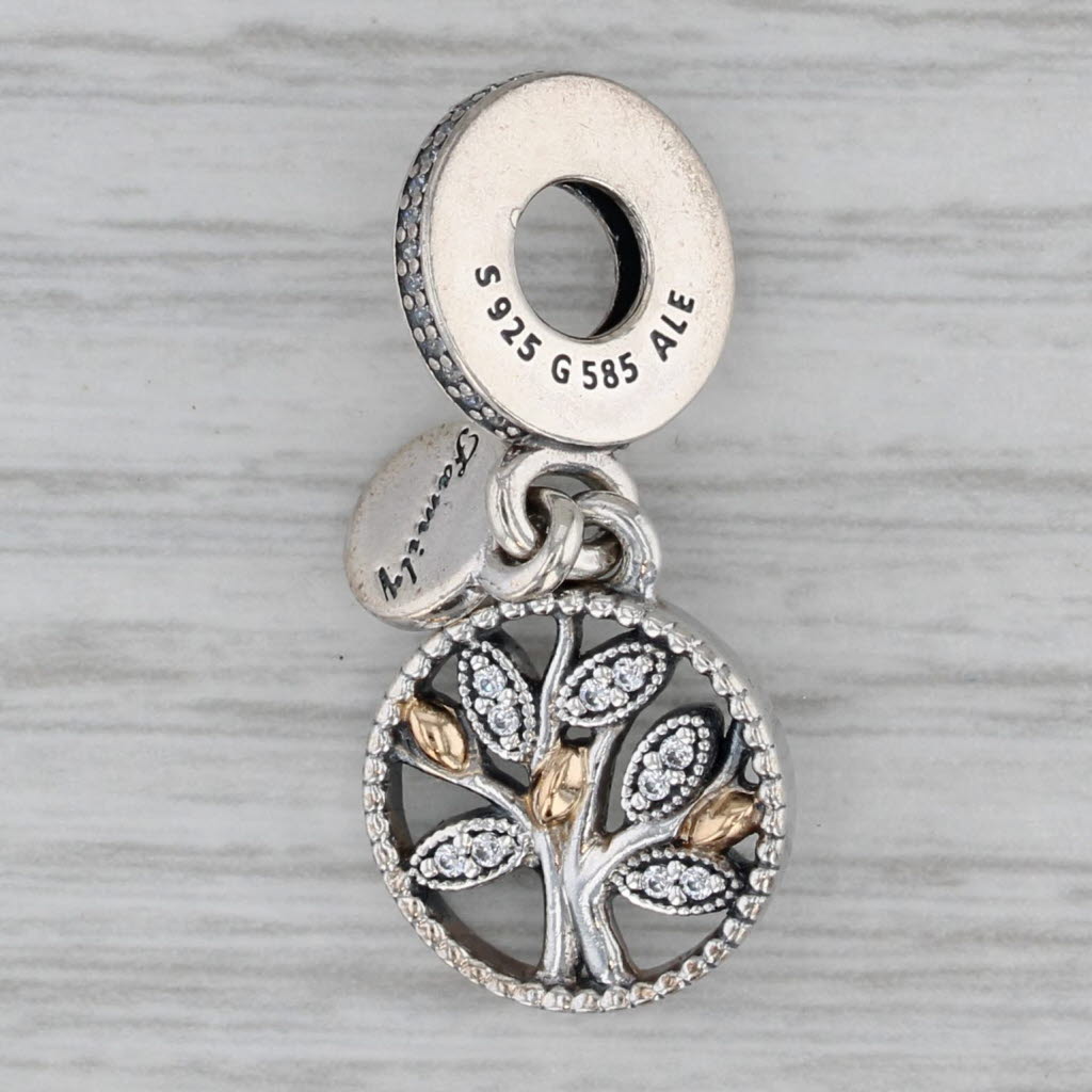 Gray New w/ Box PANDORA Sparkling Family Tree 791728CZ Sterling Silver 14k Gold Charm