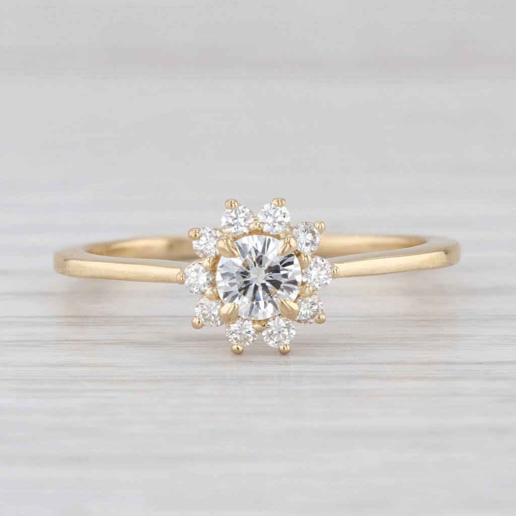 0.61ctw GIA Round Diamond Flower Halo Engagement Ring 14k Yellow Gold Size 10.25