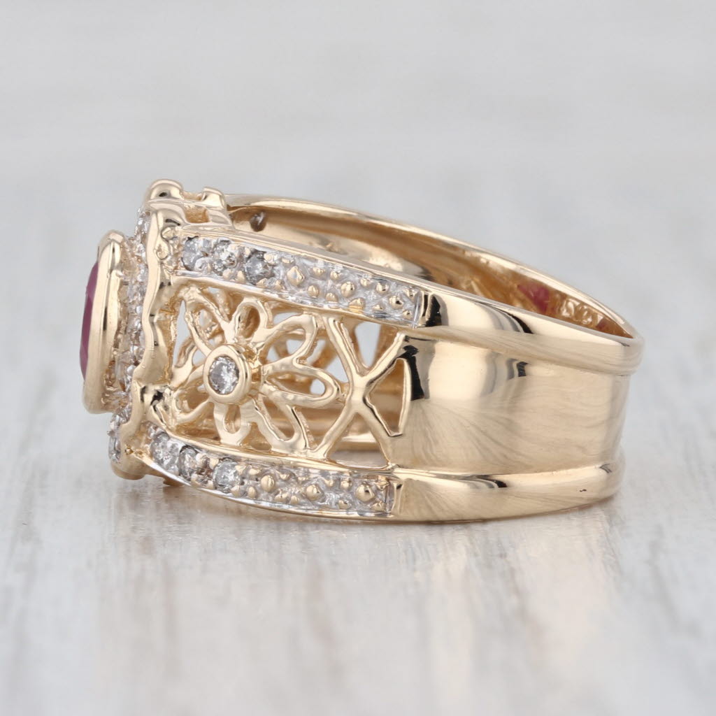 1.12ctw Ruby Diamond Halo Ring 14k Yellow Gold Size 7.25-7.5 Flower Accents