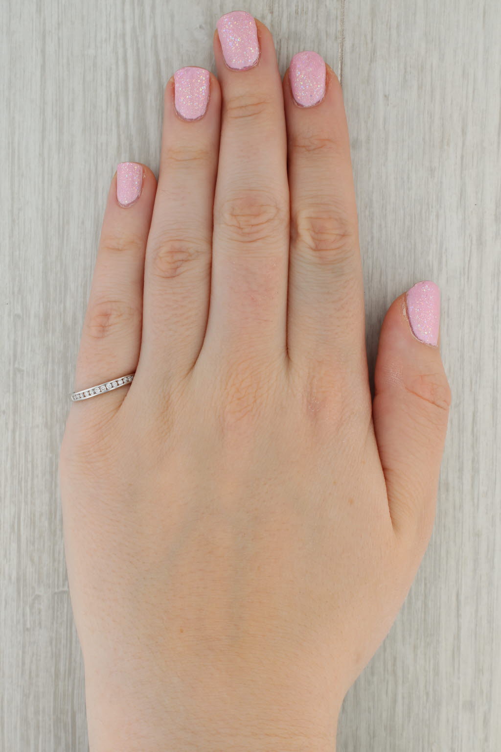 Tan 0.15ctw Diamond Wedding Band 10k White Gold Size 6.75 Stackable Ring