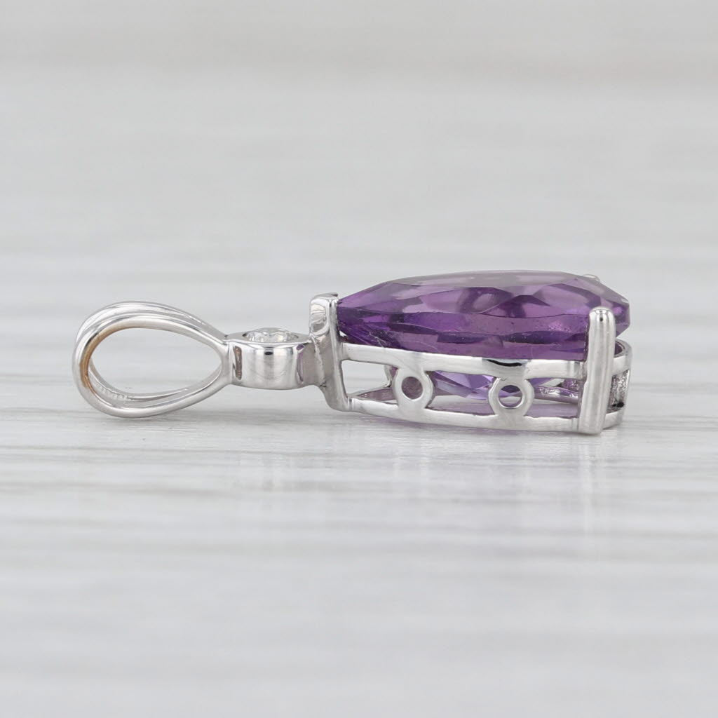 1.78ctw Pear Amethyst Diamond Teardrop Pendant 14k White Gold