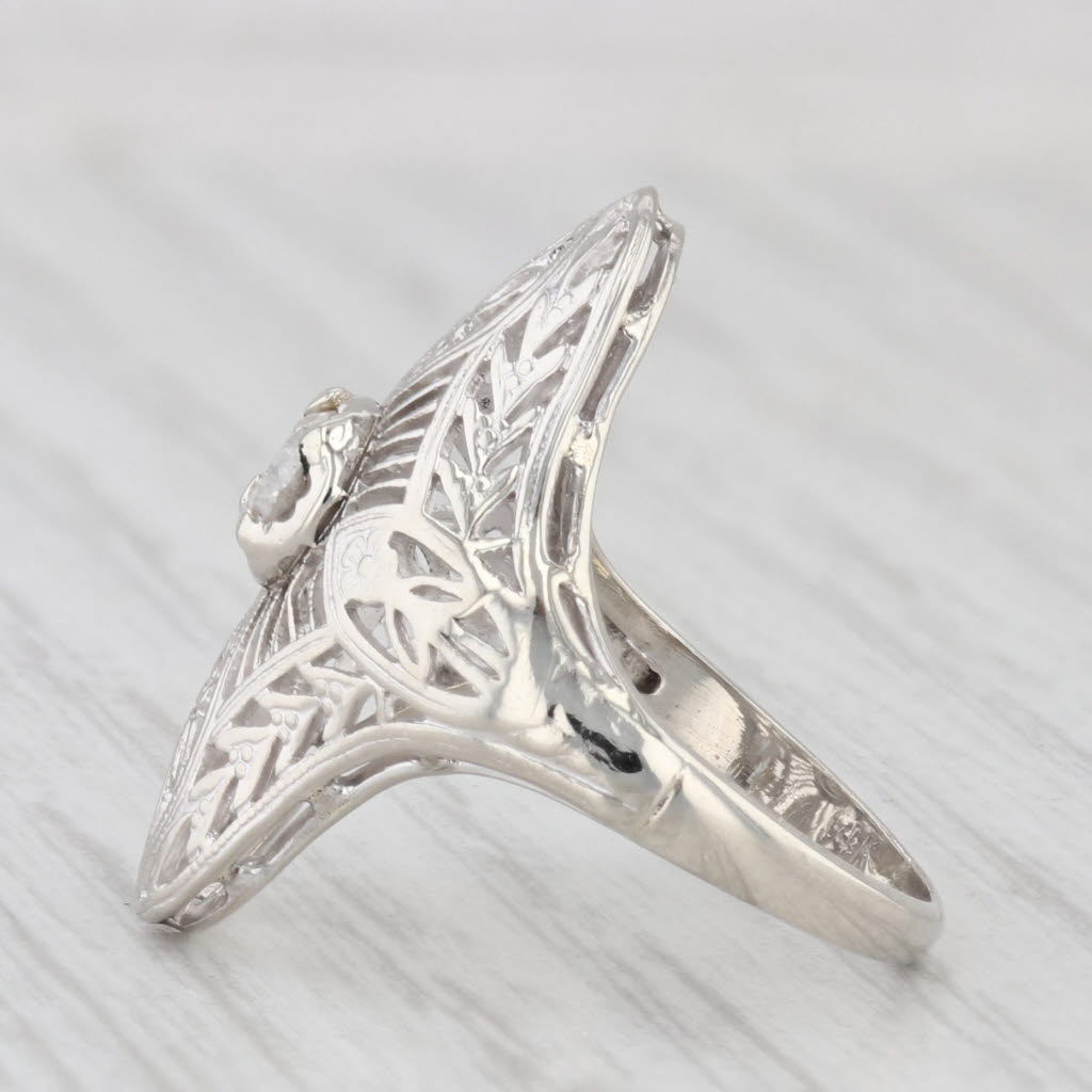 Light Gray 0.23ct Diamond Solitaire Filigree Ring 14k White Gold Size 3.5 Vintage Art Deco