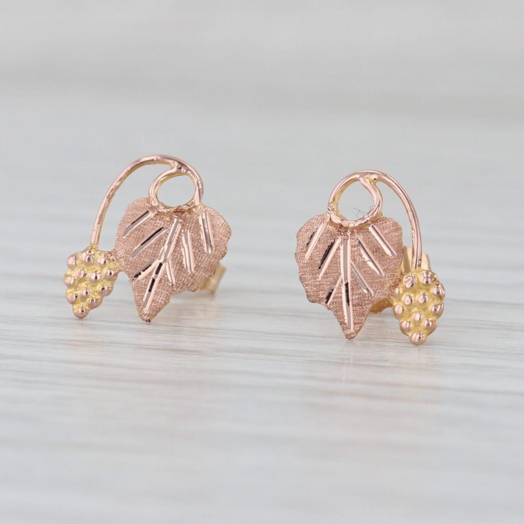 Stamper Black Hills Gold Leaf Stud Earrings 12k Yellow Rose Gold Floral Studs