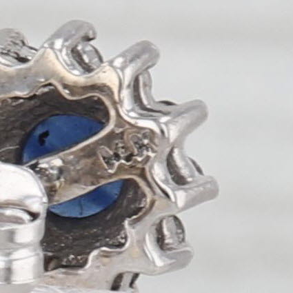 0.75ctw Blue Sapphire Diamond Halo Stud Earrings 14k White Gold Round Studs