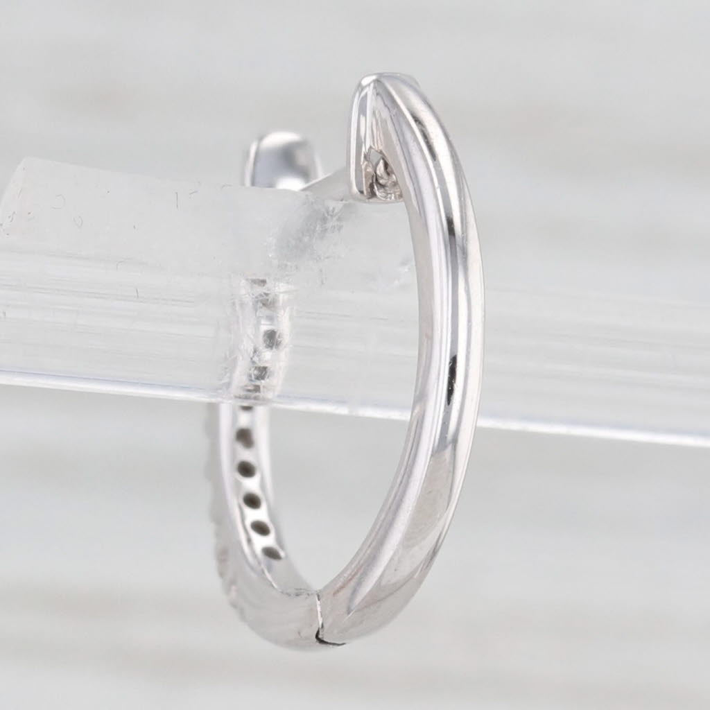 Light Gray Single Diamond Hoop Earring 10k White Gold Hinged Snap Top Round Hoop