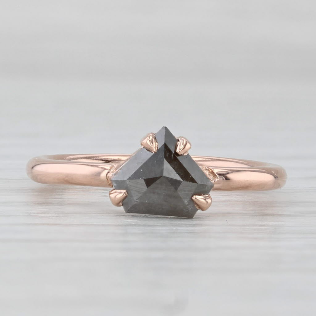 Light Gray New Custom 0.98ct Galaxy Diamond Solitaire Ring 14k Rose Gold Size 6 Shield Cut