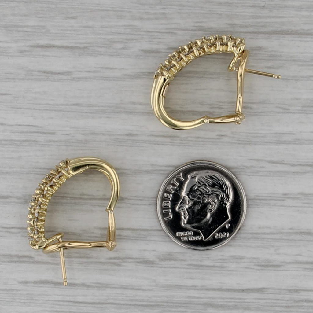 1.64ctw Diamond Cluster J-Hook Earrings 18k Yellow Gold Drops Omega Backs