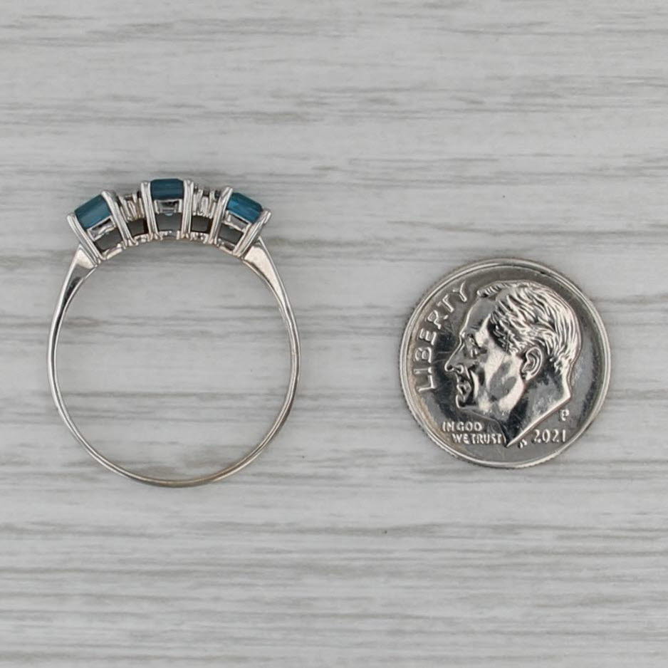 1.28ctw Blue Topaz Diamond 3-Stone Ring 14k White Gold Size 10