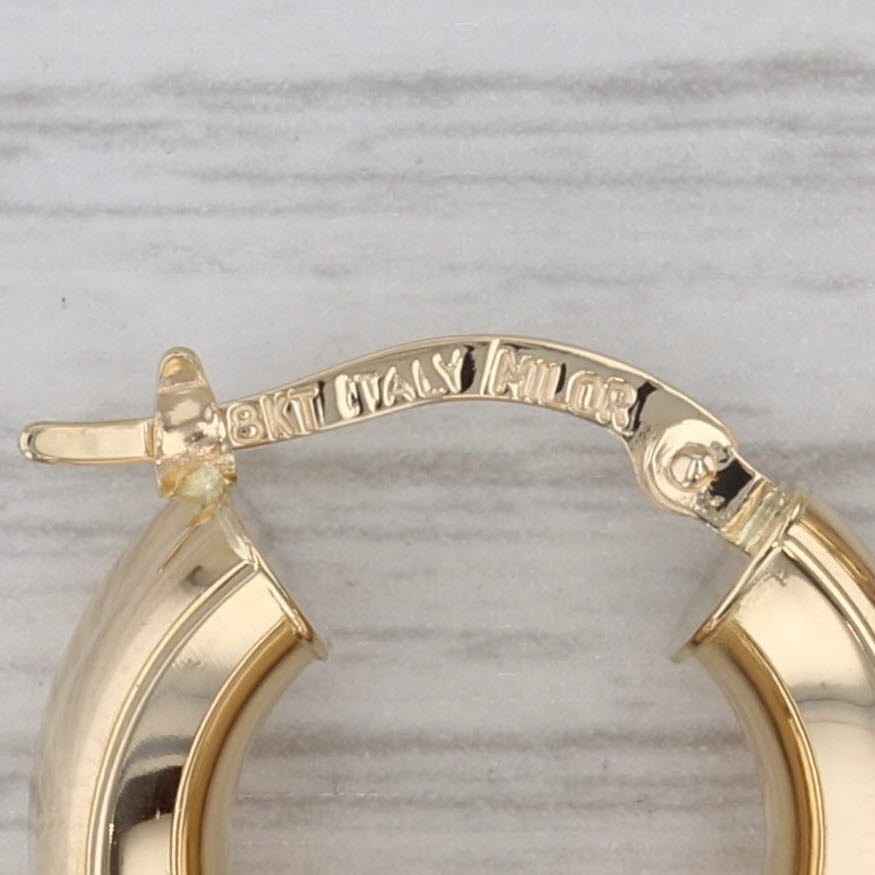Gray Wide Ribbed Gold Hoop Earrings 18k Yellow Gold Round Hoops