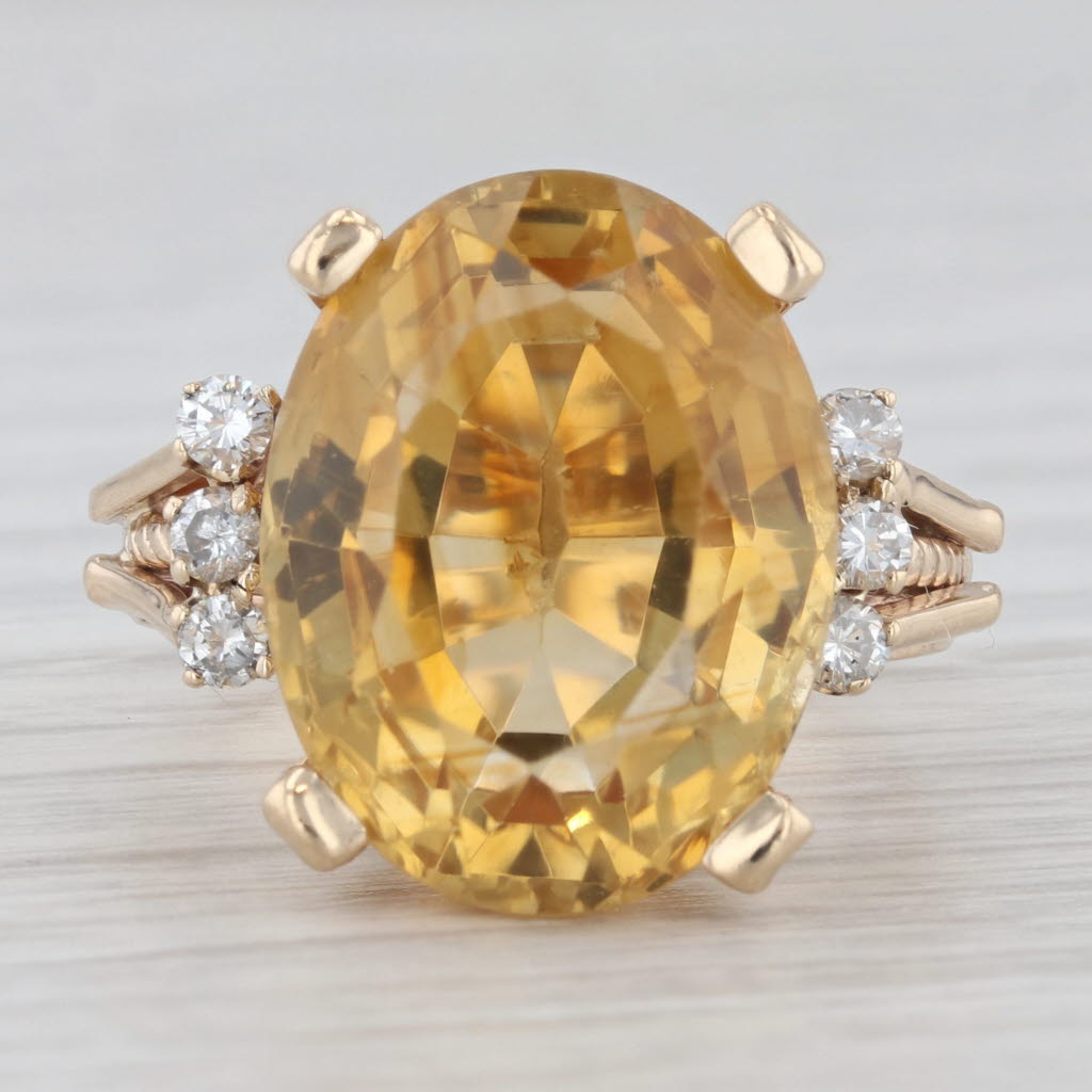 Light Gray 9.70ctw Oval Citrine Diamond Ring 14k Yellow Gold Size 6
