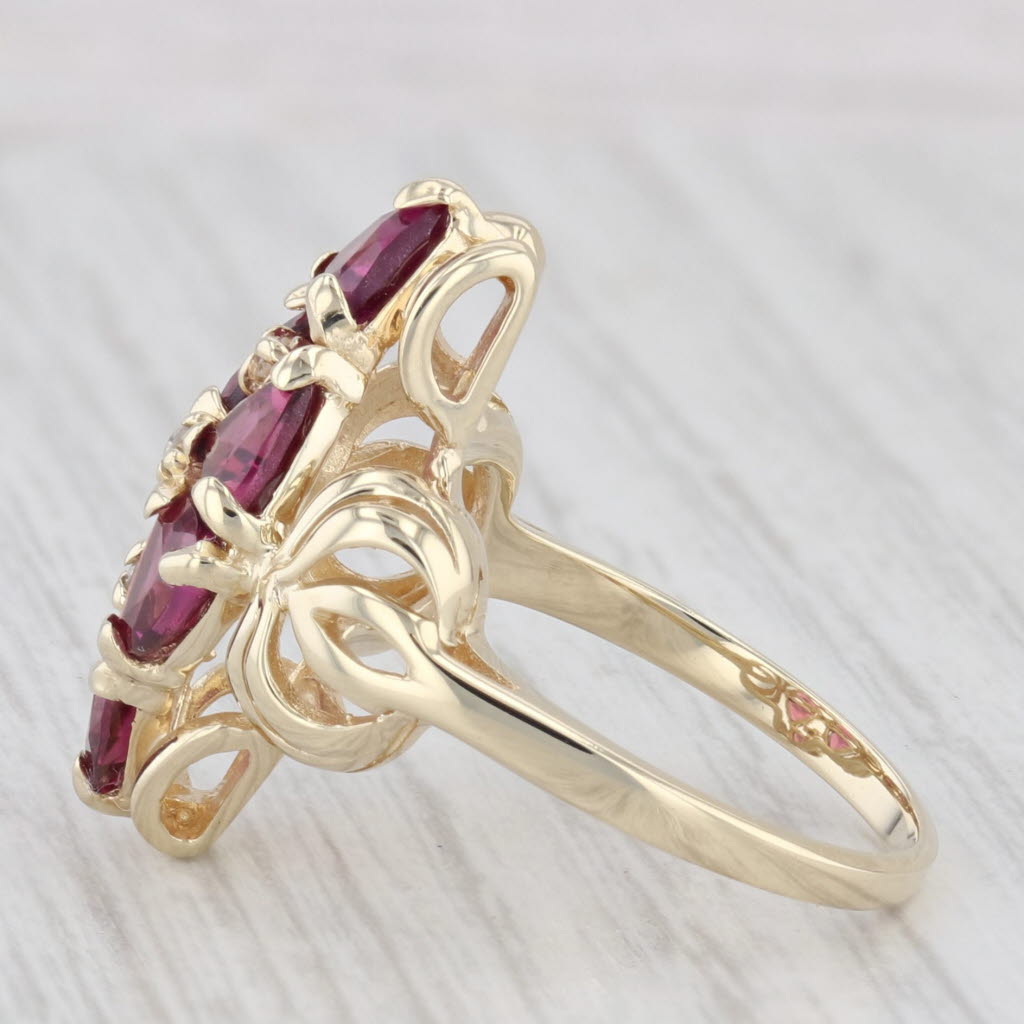 Light Gray 1.50ctw Rhodolite Garnet Cluster Ring 10k Yellow Gold Size 6.25 Diamond Accent