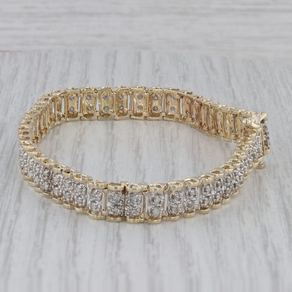 Gray 1.50ctw Diamond 10k Yellow White Gold Tennis Bracelet 7.75"