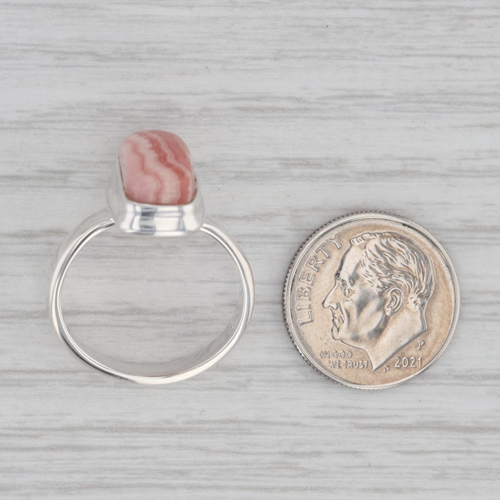 Gray Rhodochrosite Marbled Red Stone Ring Sterling Silver Size 7
