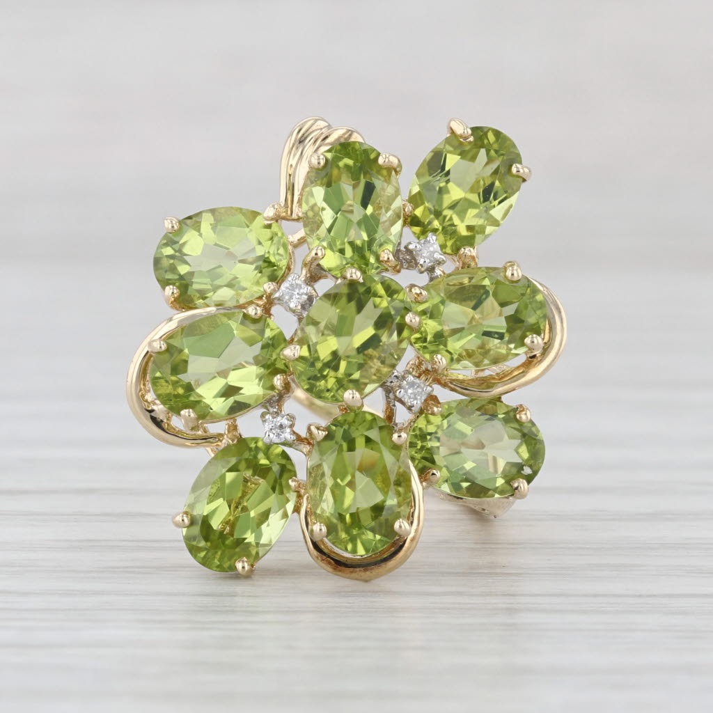 7.03ctw Peridot Diamond Cluster Cocktail Ring 14k Yellow Gold Size 7