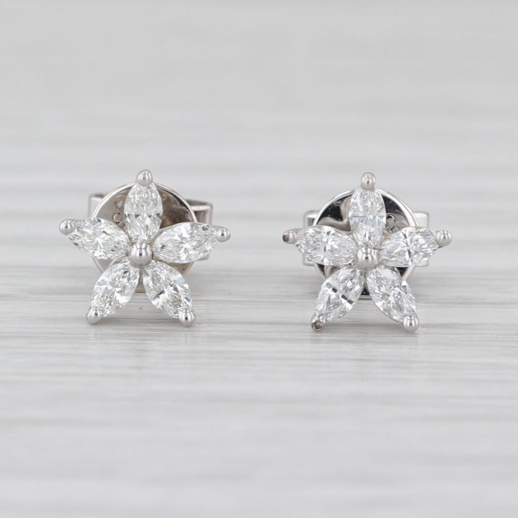 0.45ctw Diamond Flower Stud Earrings 14k White Gold Floral Studs