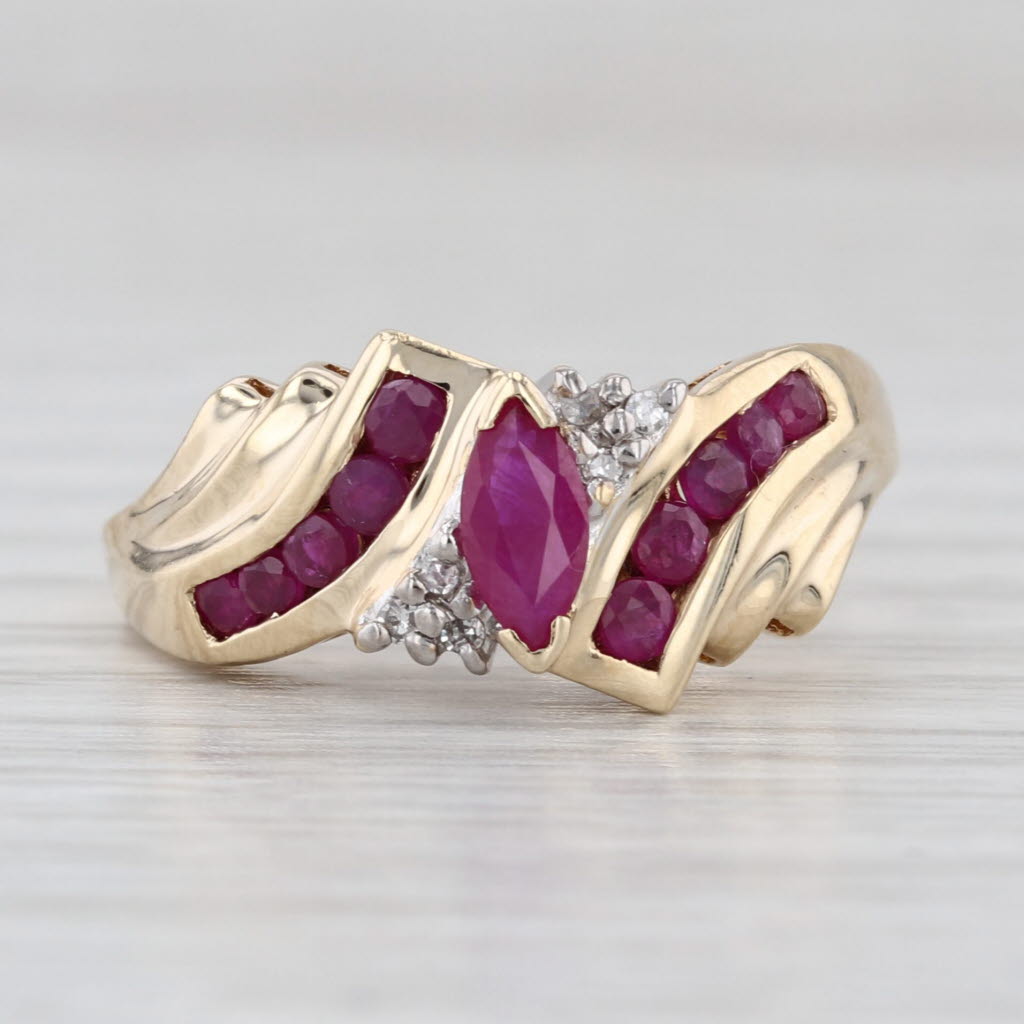 0.55ctw Marquise Ruby Diamond Bypass Ring 10k Yellow Gold Size 7