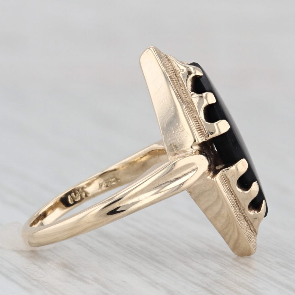Vintage Onyx Navette Signet Ring 10k Yellow Gold Size 4