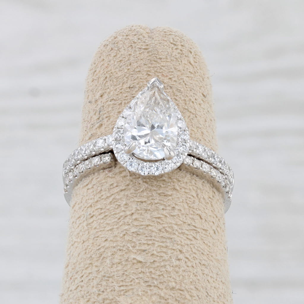 Light Gray 1.65ctw Pear Diamond Halo Engagement Ring Wedding Band Bridal Set 14k Gold