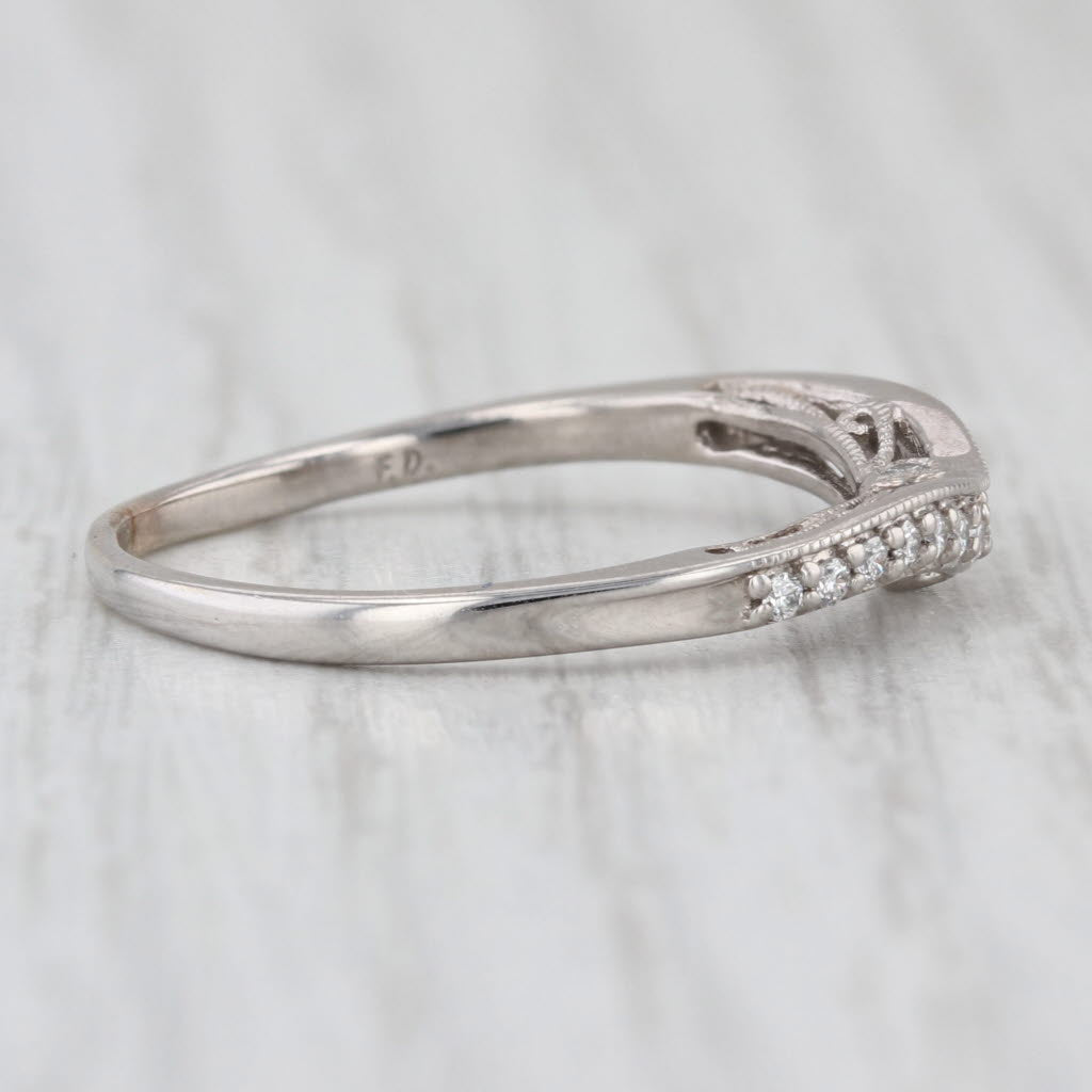 0.12ctw Contoured Diamond Wedding Band 14k White Gold Size 8.5 Stackable Ring