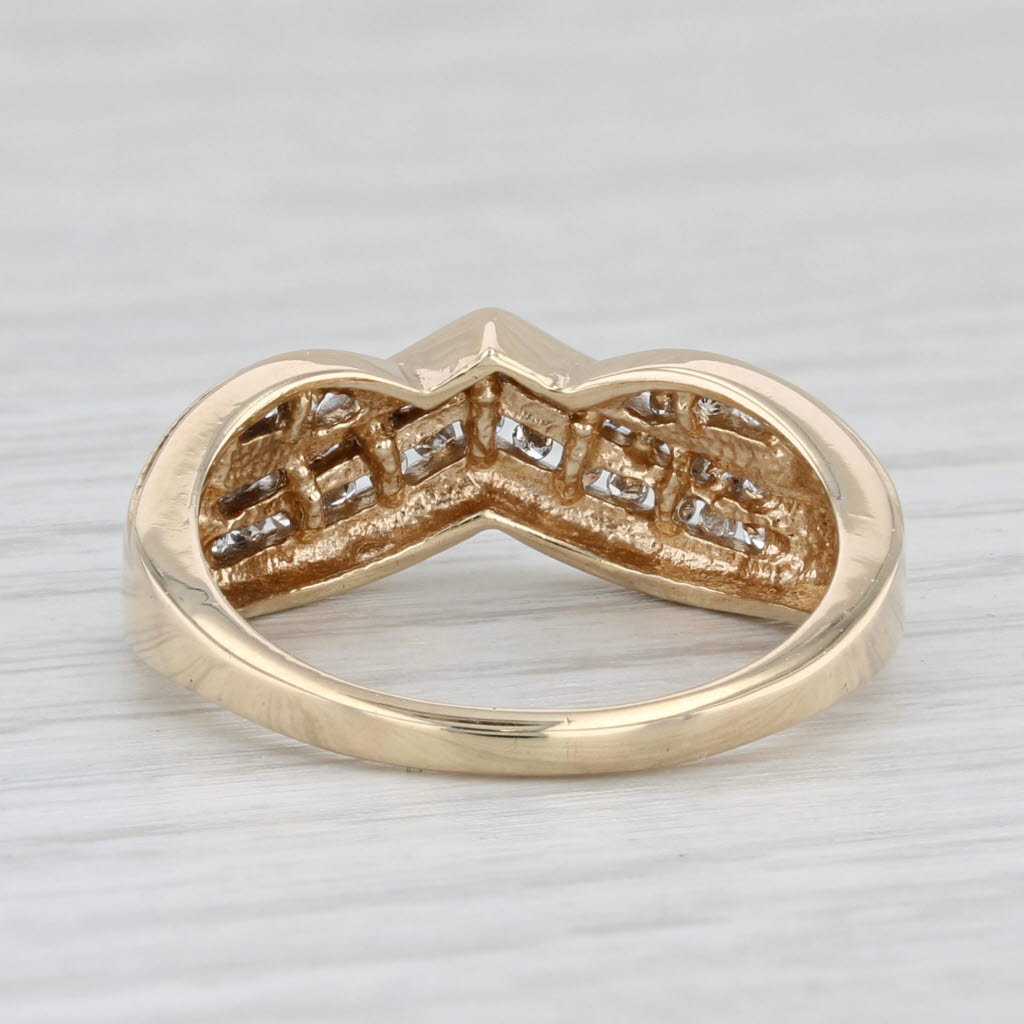 Light Gray 0.19ctw Diamond Contoured V Ring 10k Gold Stackable Band Wedding Anniversary
