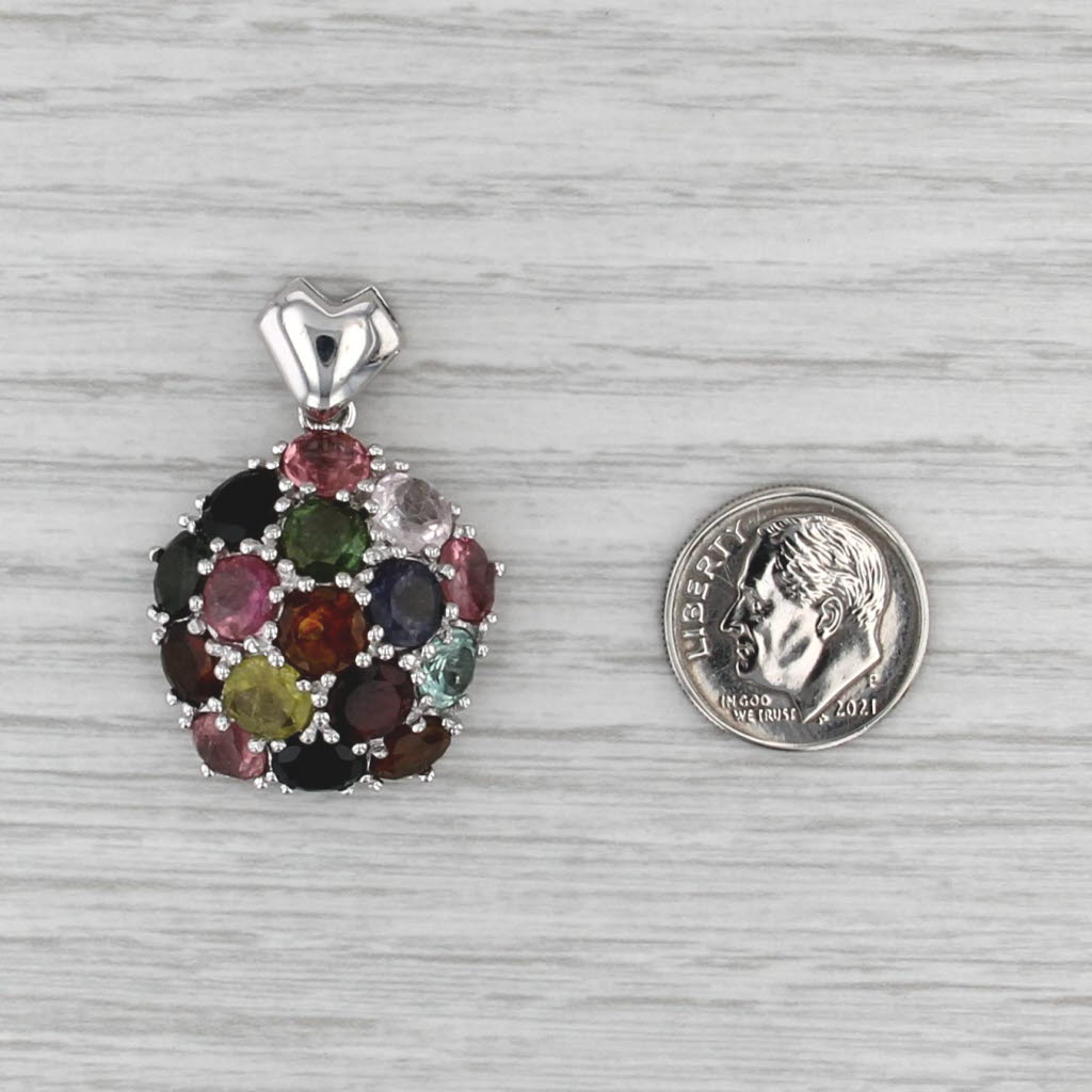Multicolor Tourmaline Pendant 14k White Gold Statement Heart Bail
