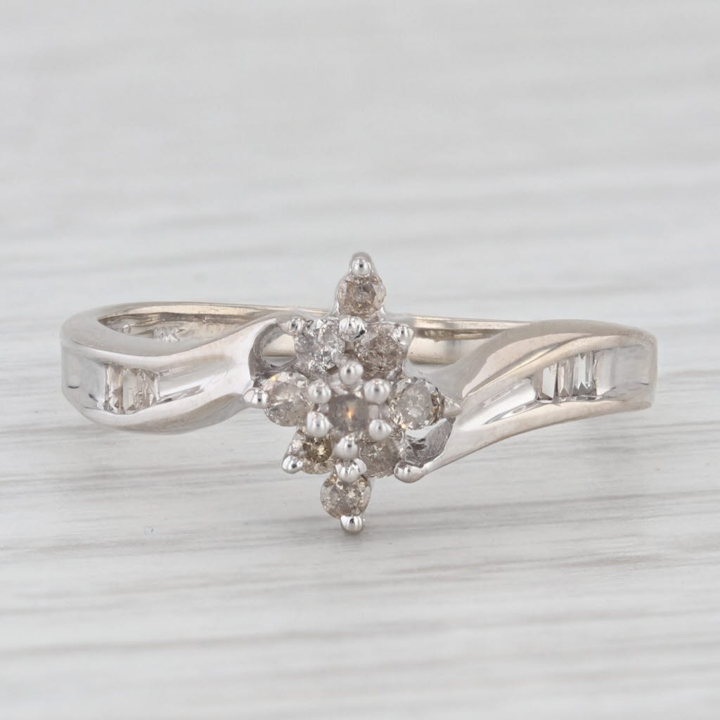 Light Gray 0.20ctw Diamond Cluster Bypass Ring 10k White Gold Size 6.75 Engagement