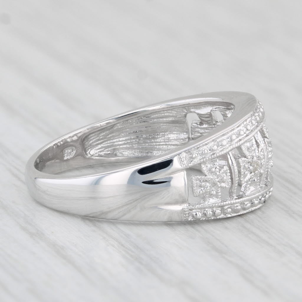 Light Gray Diamond Cross Ring 14k White Gold Size 7.25 Band