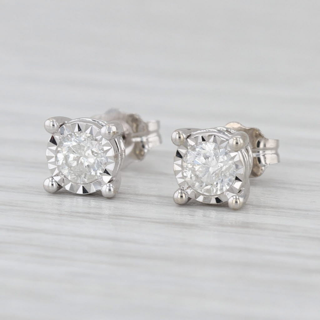 0.35ctw Round Diamond Solitaire Stud Earrings 10k White Gold Studs