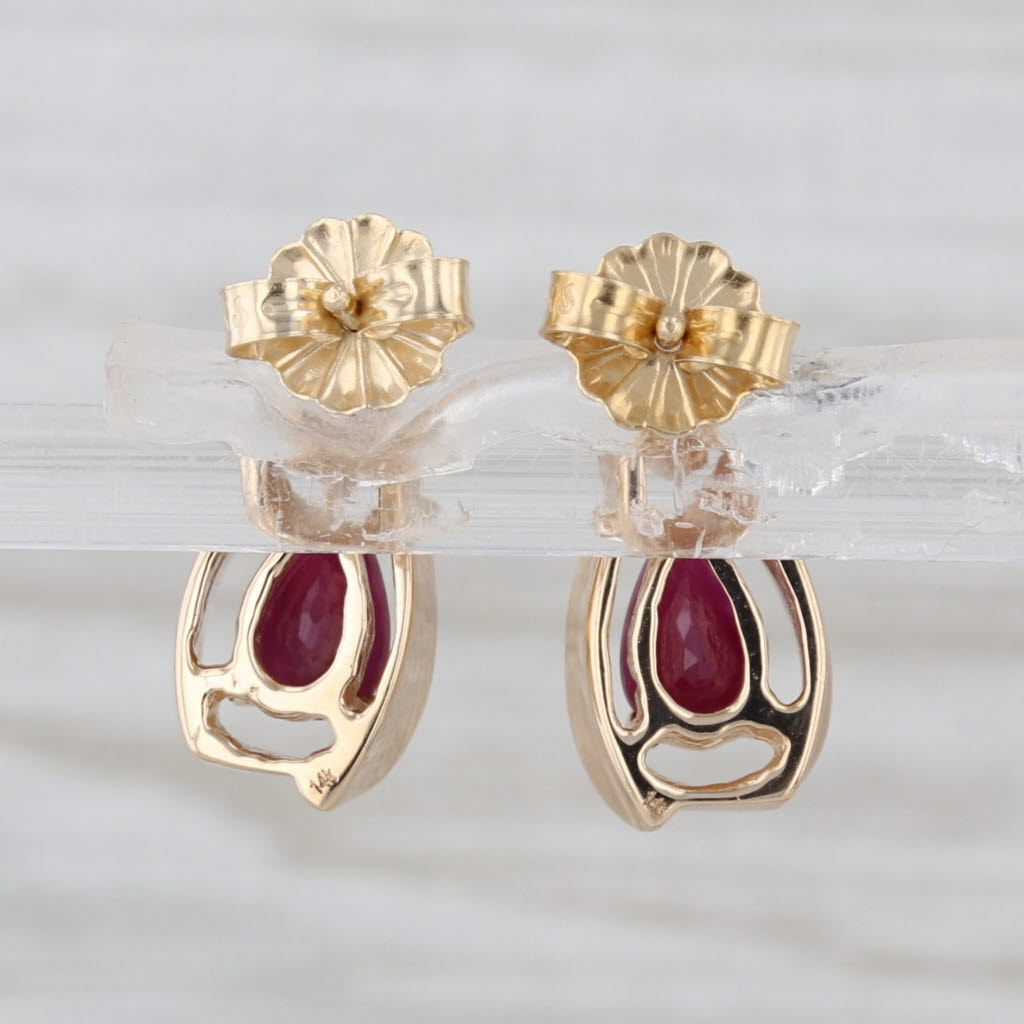 0.96ctw Ruby Teardrop Earrings 14k Yellow Gold Diamond Accents