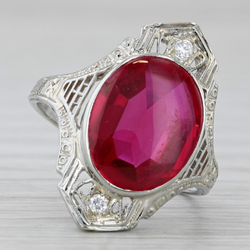 Gray Art Deco 5.23ctw Lab Created Ruby Diamond Ring 18k White Gold Size 6