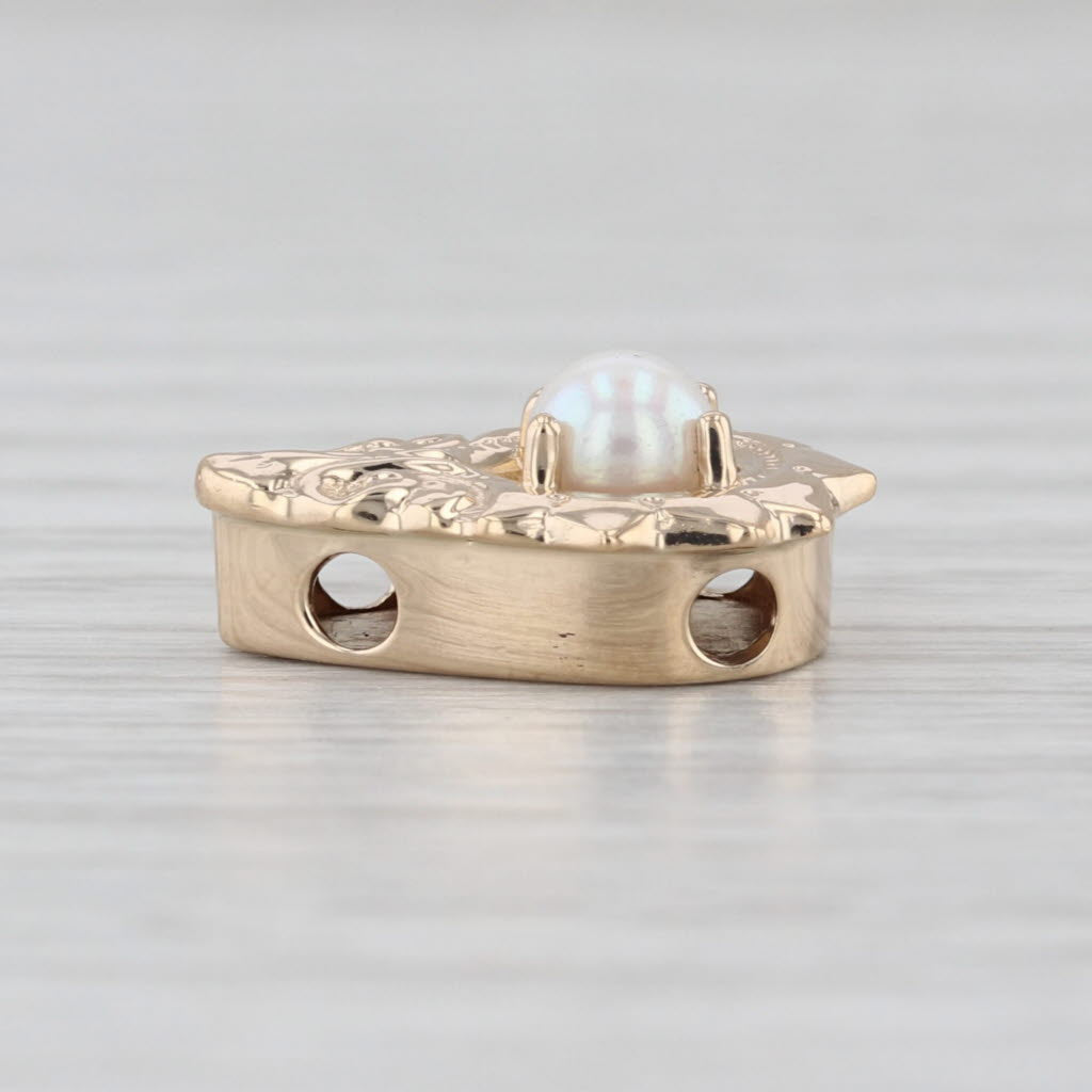 Old Victoria Saltwater Pearl Slide Bracelet Charm 14k Yellow Gold Vintage