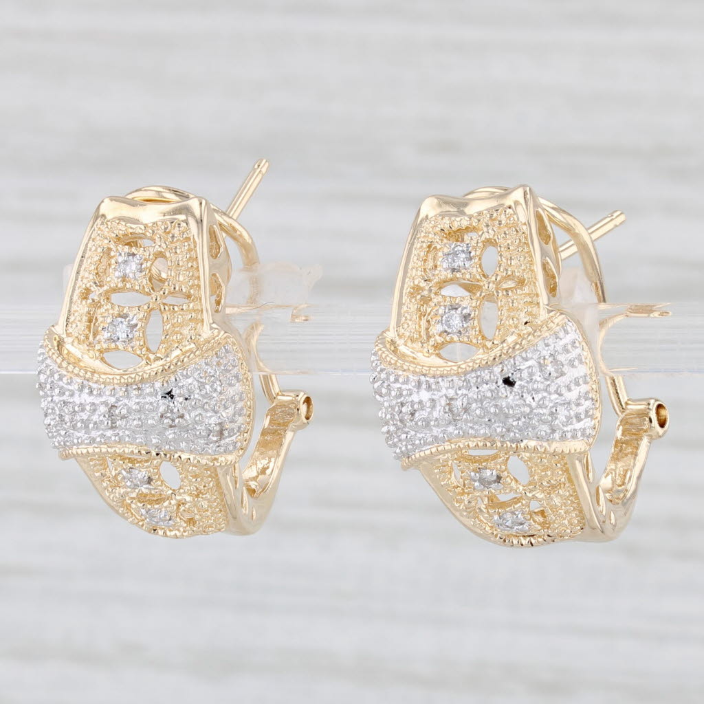Light Gray 0.15ctw Diamond J-Hook Earrings 14k Gold Omega Back Drops