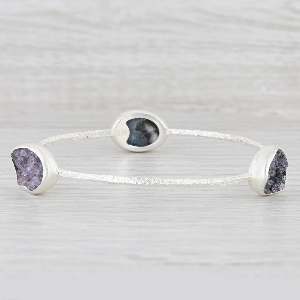 New Nina Nguyen Amethyst Druzy Bangle Bracelet Sterling Silver 8.5” Statement