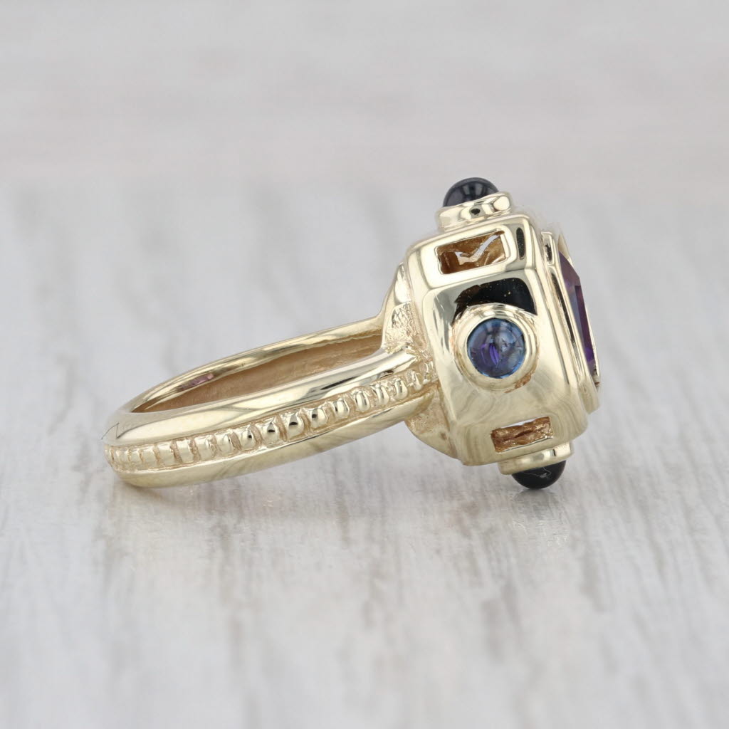 4ct Amethyst Blue Sapphire Cabochons Ring 14k Yellow Gold Size 5 Cocktail
