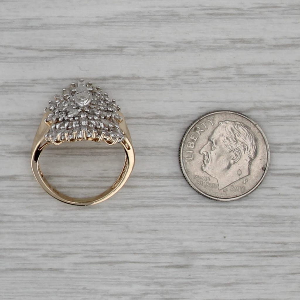 1ctw Diamond Cluster Cocktail Ring 10k Yellow White Gold Size 5.75