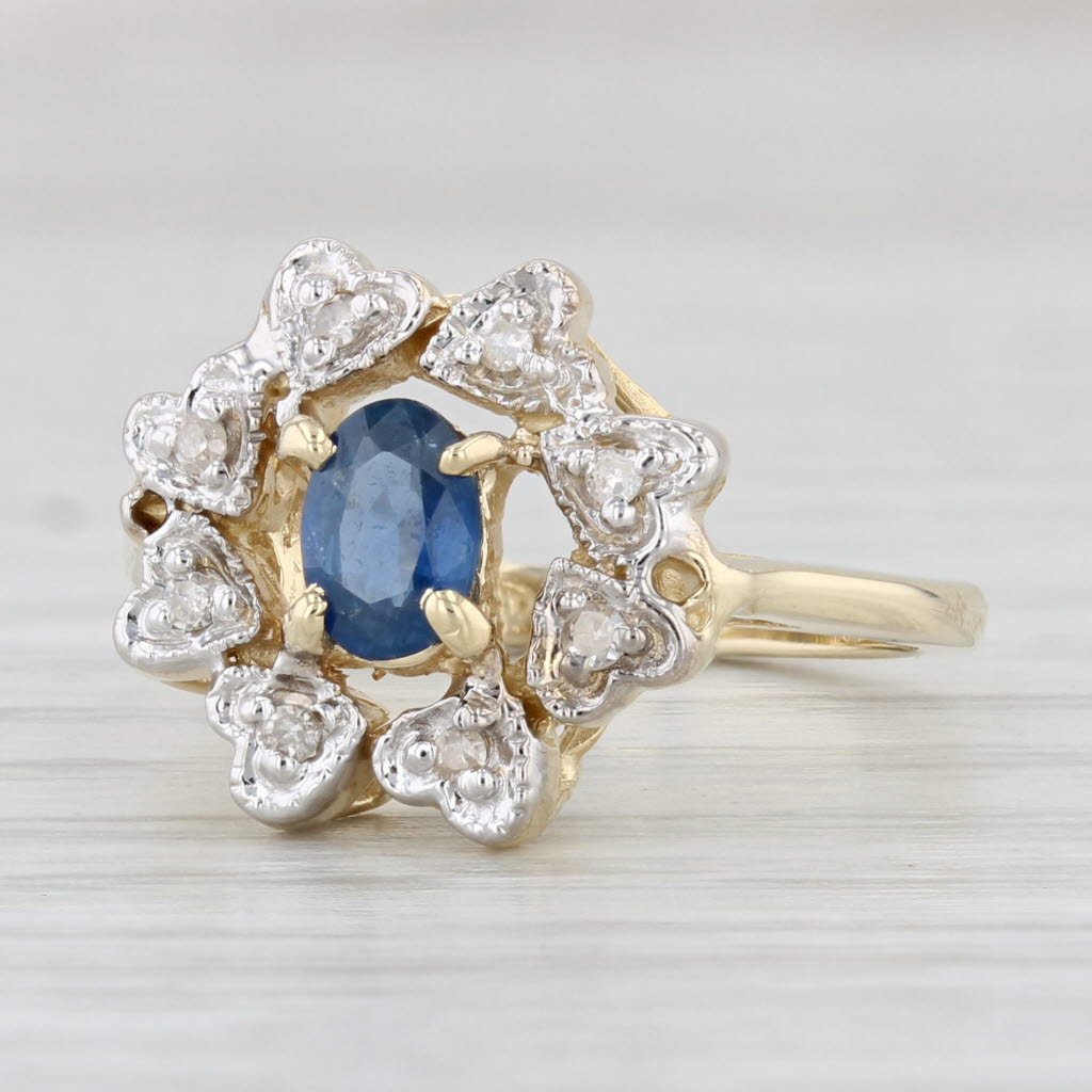 Light Gray 0.49ctw Oval Blue Sapphire Diamond Hearts Halo Ring 14k Yellow Gold Size 6