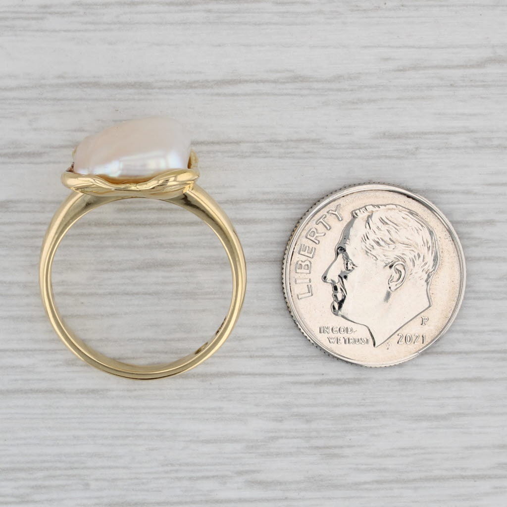Gray Baroque Cultured Pearl Ring 18k Yellow Gold Size 7