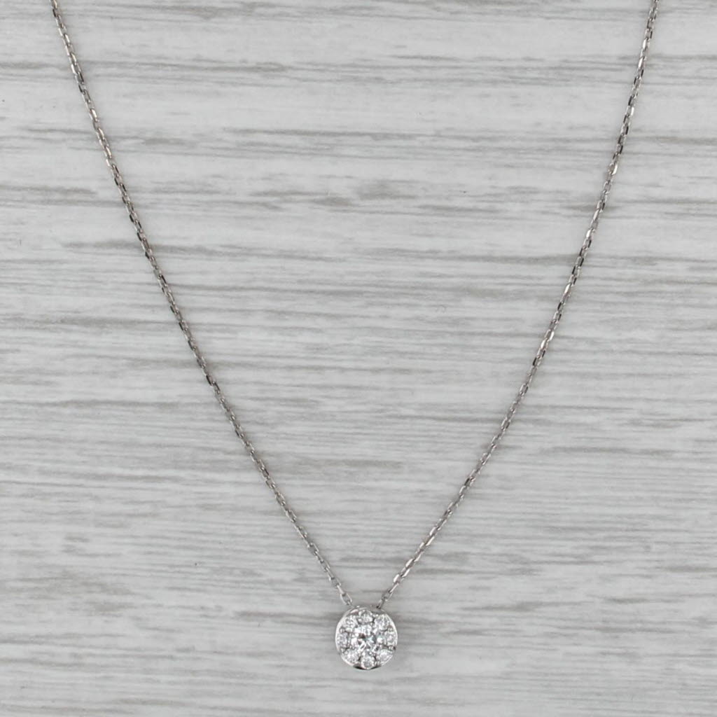 0.18ctw Small Diamond Cluster Pendant Necklace 10k White Gold 16-18" Cable Chain