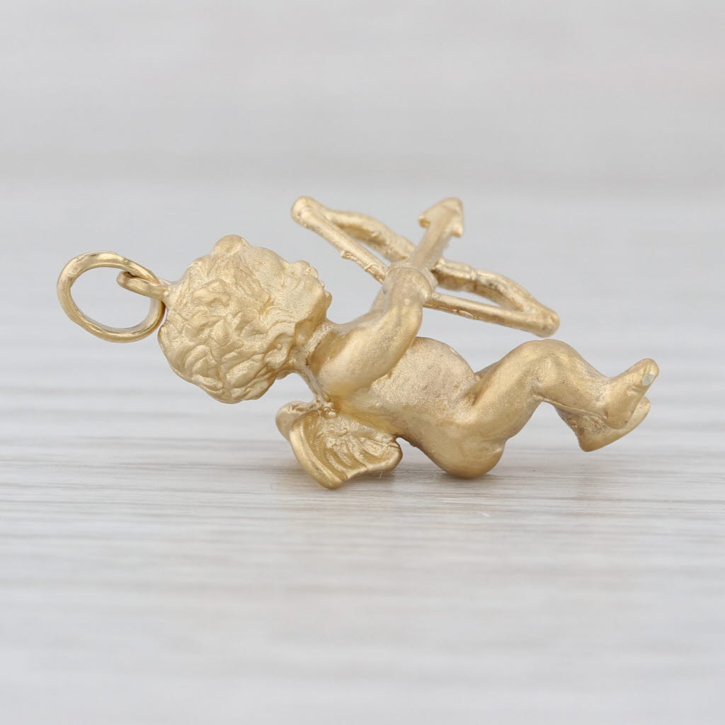 Cupid Charm 14k Yellow Gold Baby Angel Cherub Pendant 3D Figural