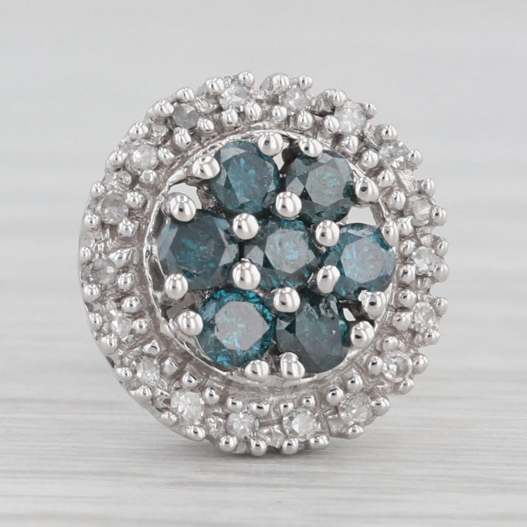 Light Gray Single 0.34ctw Teal & White Diamond Halo Stud Earring 10k White Gold