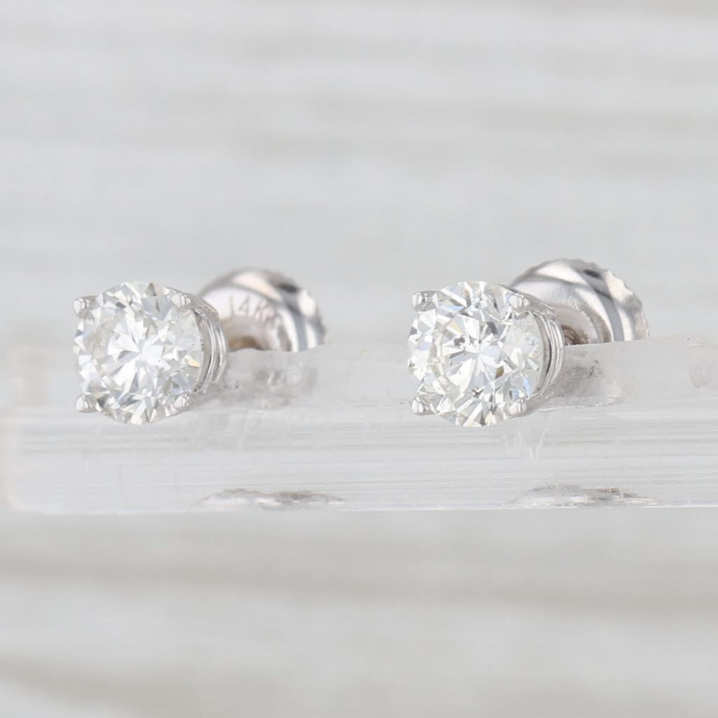 0.96ctw Round Diamond Solitaire Stud Earrings 14k White Gold Screw Back Studs