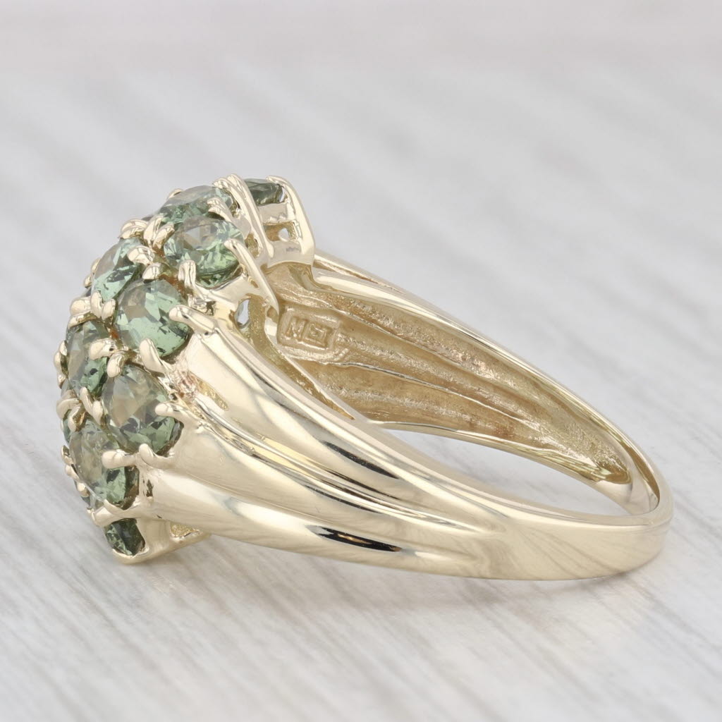 Light Gray Green Glass Oval Cluster 10k Yellow Gold Size 8 Ring