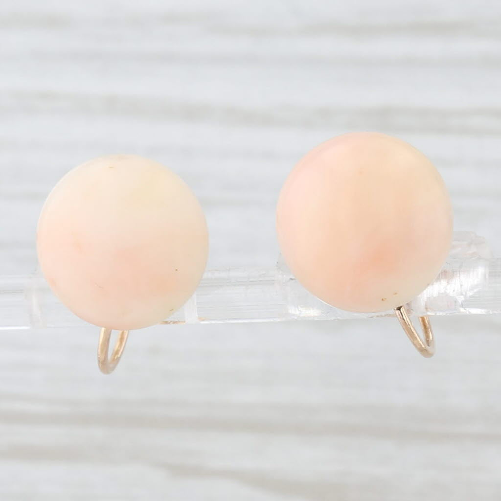 Light Gray Vintage Coral Screw Back Earrings 14k Yellow Gold Non Pierced 13mm