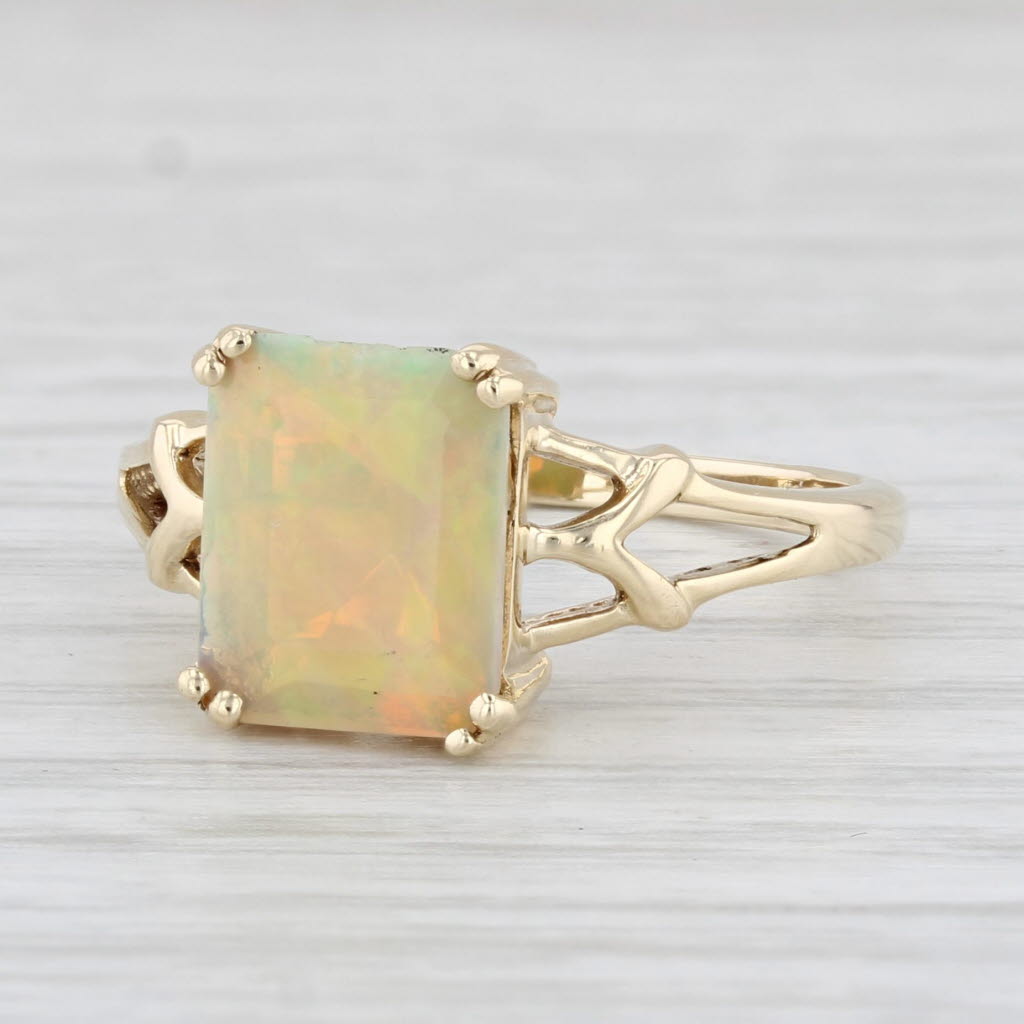 Light Gray 2.15ct Emerald Cut Opal Solitaire Ring 10k Yellow Gold Size 7