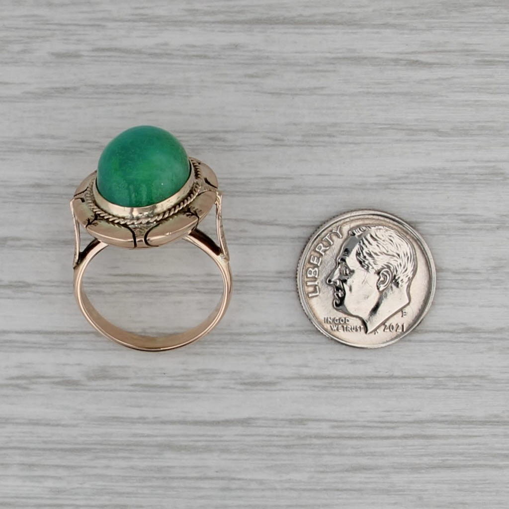 Vintage Oval Cabochon Aquaprase Chalcedony Solitaire Ring 10k Gold Size 6.5