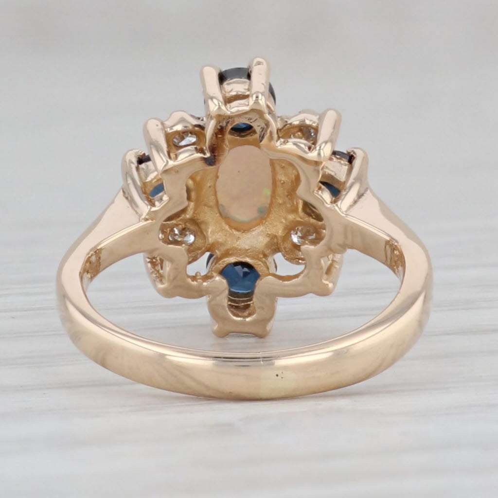 Gray 0.66ctw Opal Blue Sapphire Diamond Cluster Ring 14k Yellow Gold Small Size 2.5