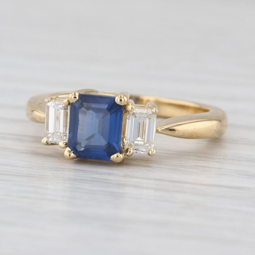 1.63ctw Emerald Cut Blue Sapphire Diamond Ring 18k Gold Size 6.25 Engagement