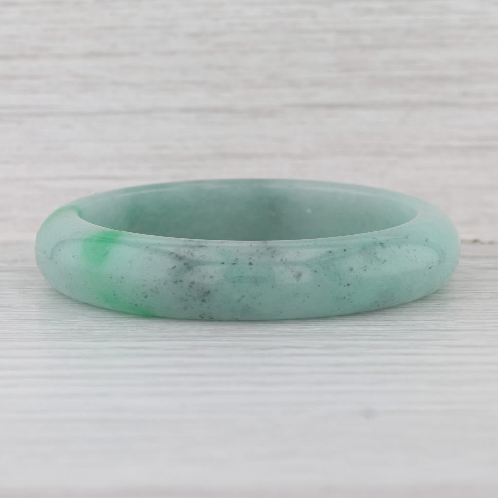 Green Jadeite Jade Bangle Bracelet 6.75” 12.8mm Stackable Statement