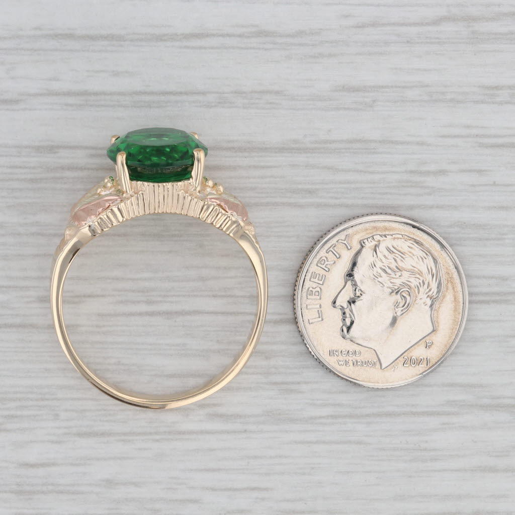 Gray 10K Yellow Rose Gold Green Glass Floral Design Ring Size 10